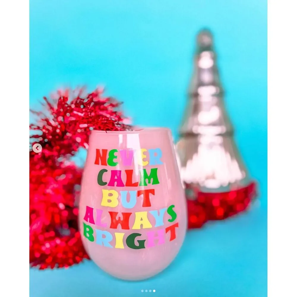 Always Bright Jumbo Stemless Wine Glass in Pink Tinted Glass | Pastel Christmas